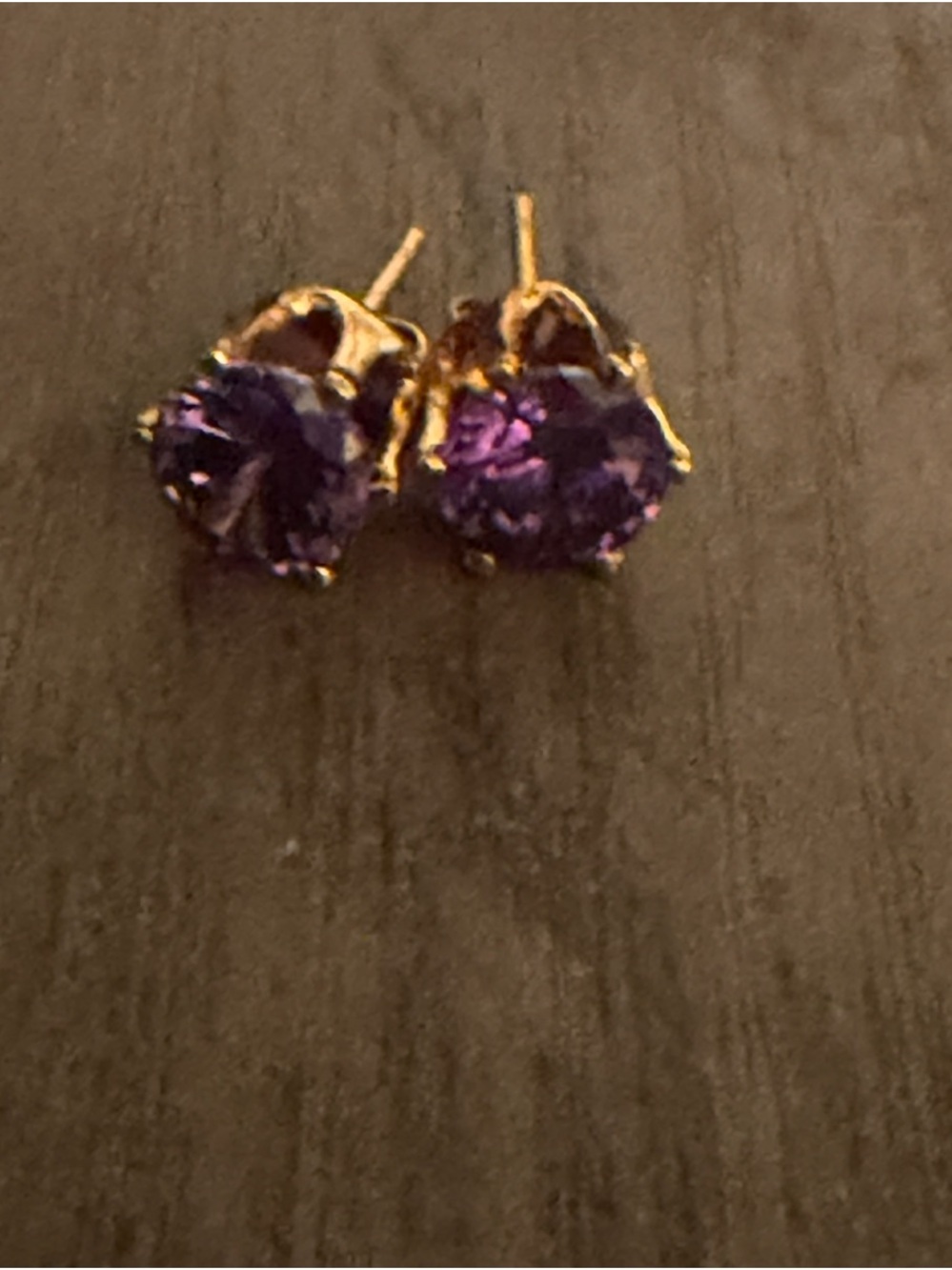 Gold Stud Earrings with Purple Gemstones - Women Jewelry